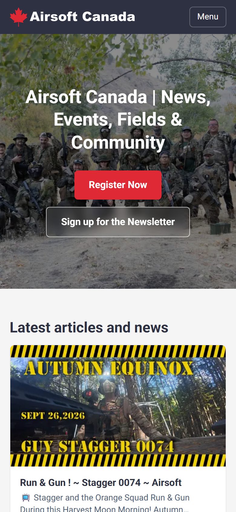 Airsoft Canada's home page on a phone